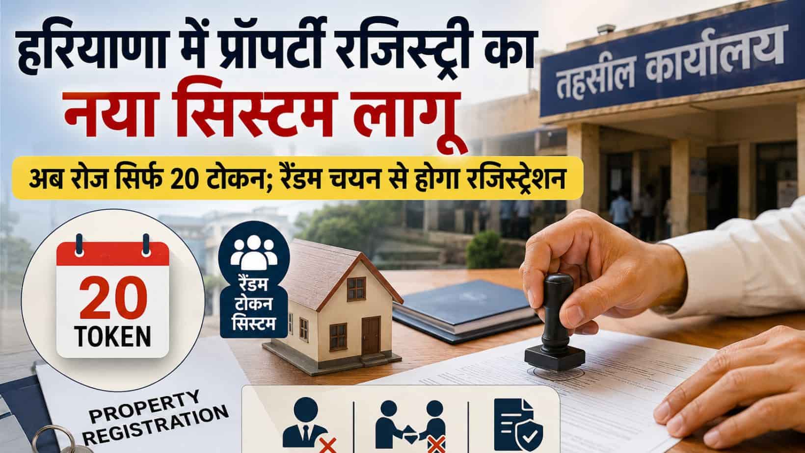 Haryana news : हरियाणा में प्रॉपर्टी रजिस्ट्री का नया सिस्टम लागू, अब रोज सिर्फ 20 टोकन, रैंडम चयन से होगा रजिस्ट्रेशन