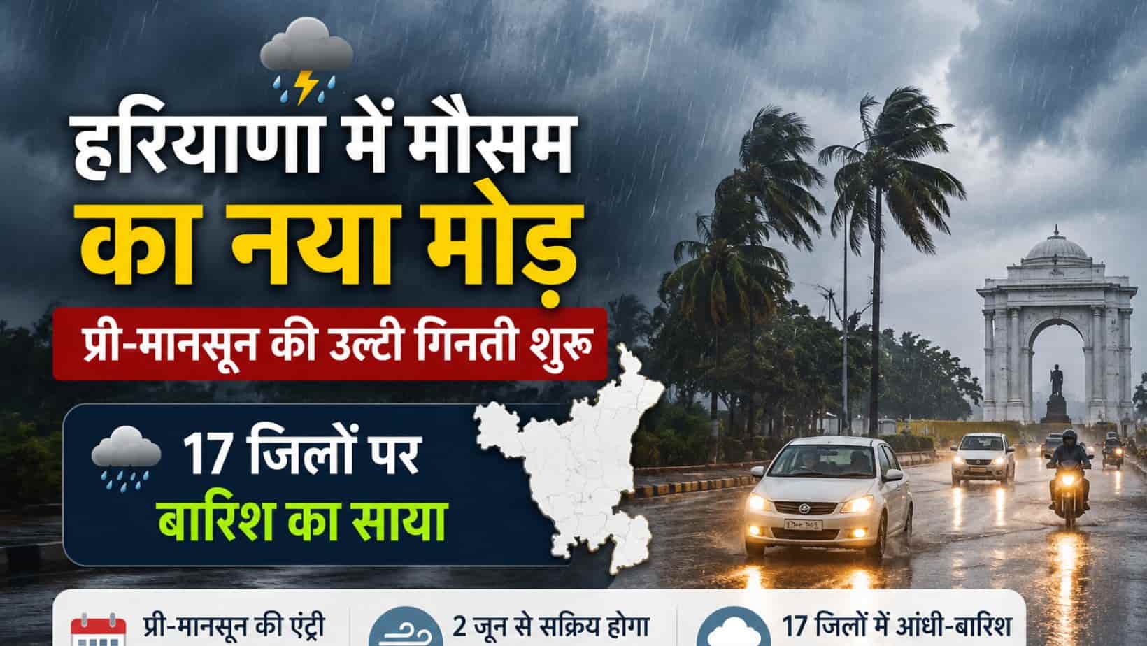 Weather update : हरियाणा में मौसम का नया मोड़: प्री-मानसून की उल्टी गिनती शुरू, 17 जिलों पर बारिश का साया